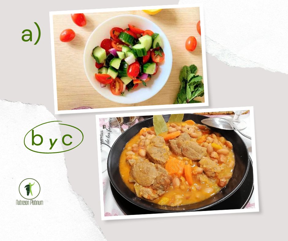 Ensalada Mediterránea  con estofado de alubias pintas con jarrete.